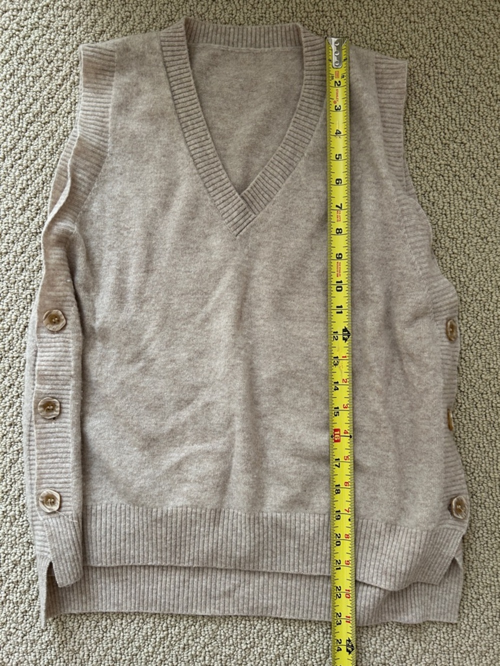 V-Neck Button-Side Knit Vest in Beige